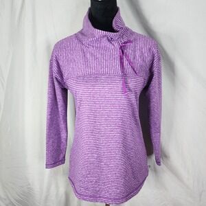 T By TALBOTS Size Small Petite Purple Stripe Funnel Neck Pullover Athleisure EUC